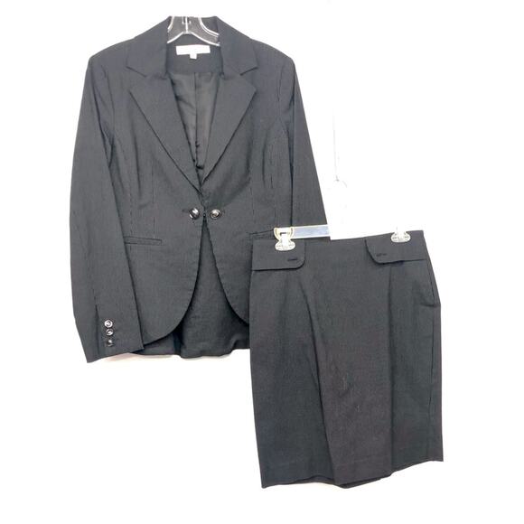 Harve Benard Office Siren Y2k Black White Pin Stripe 2 Piece Suit Blazer Skirt - Picture 2 of 16